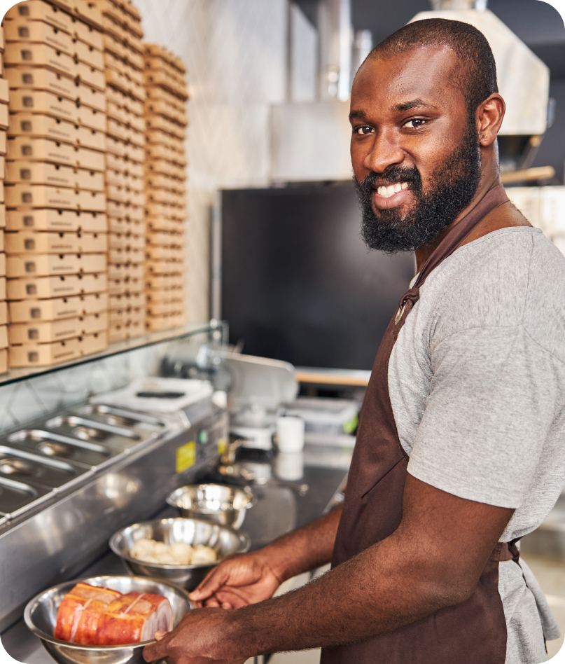 A restaurant operator in the kitchen.