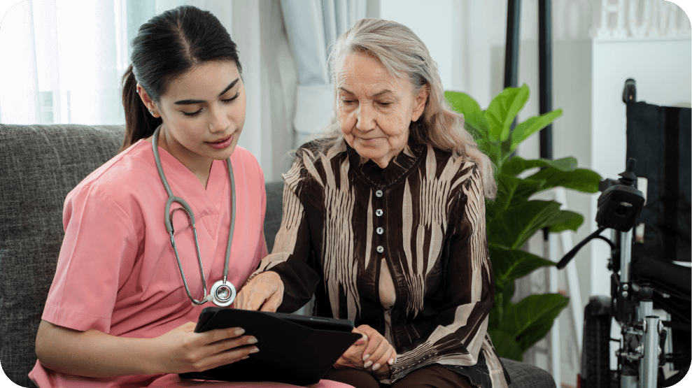 Caregivers at a senior living facility delivering quality care